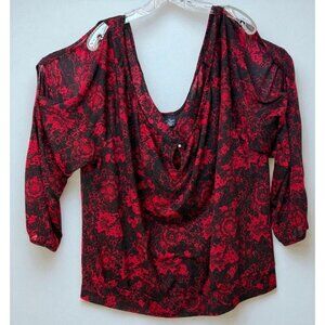 Faded Glory Open Shoulder Blouse Womens Plus Size 4X Red & Black Floral 26W-28W